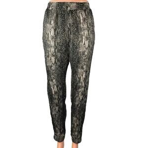 Fleur du Mal 100% Silk Black Animal Snakeskin Snake Print Joggers Trousers Pants